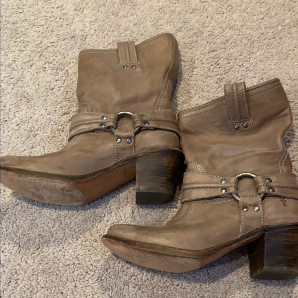 Frye moto grey buckle boots size 8.5